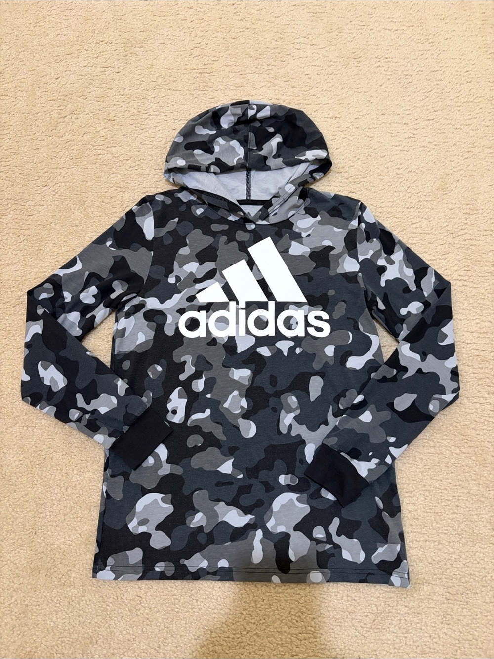 adidas Black and Gray Camo Hooded Pullover Long sleeves t shirt L